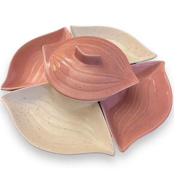Vintage California Pottery Section Chip Dip Relish Lazy Susan Serving Snack Set - Picture 6 of 16